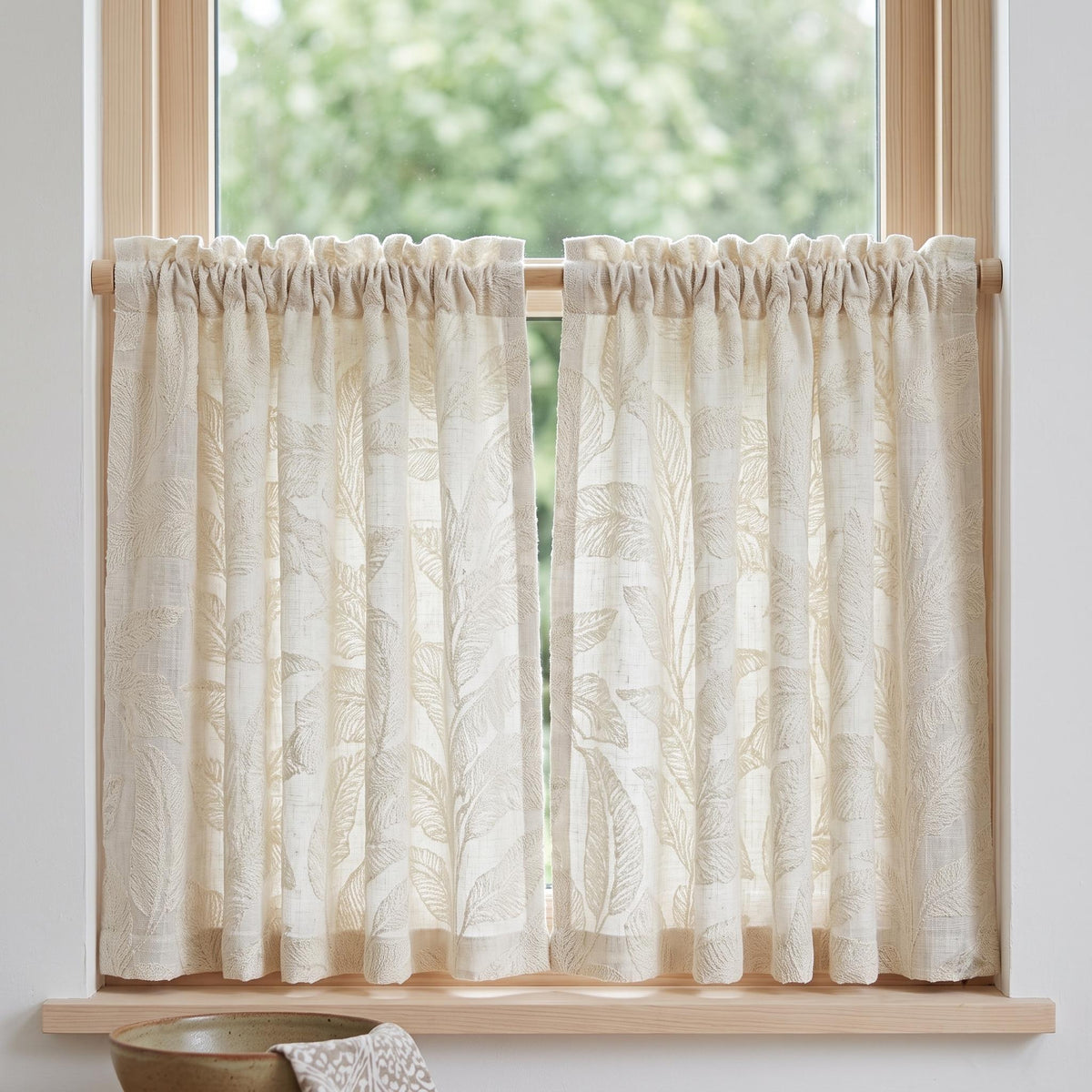Off White Embroidered Pure Linen Curtains, Ivory Botanical Fern Leaf, Custom Blackout or Light Filtering Drapes — image 9