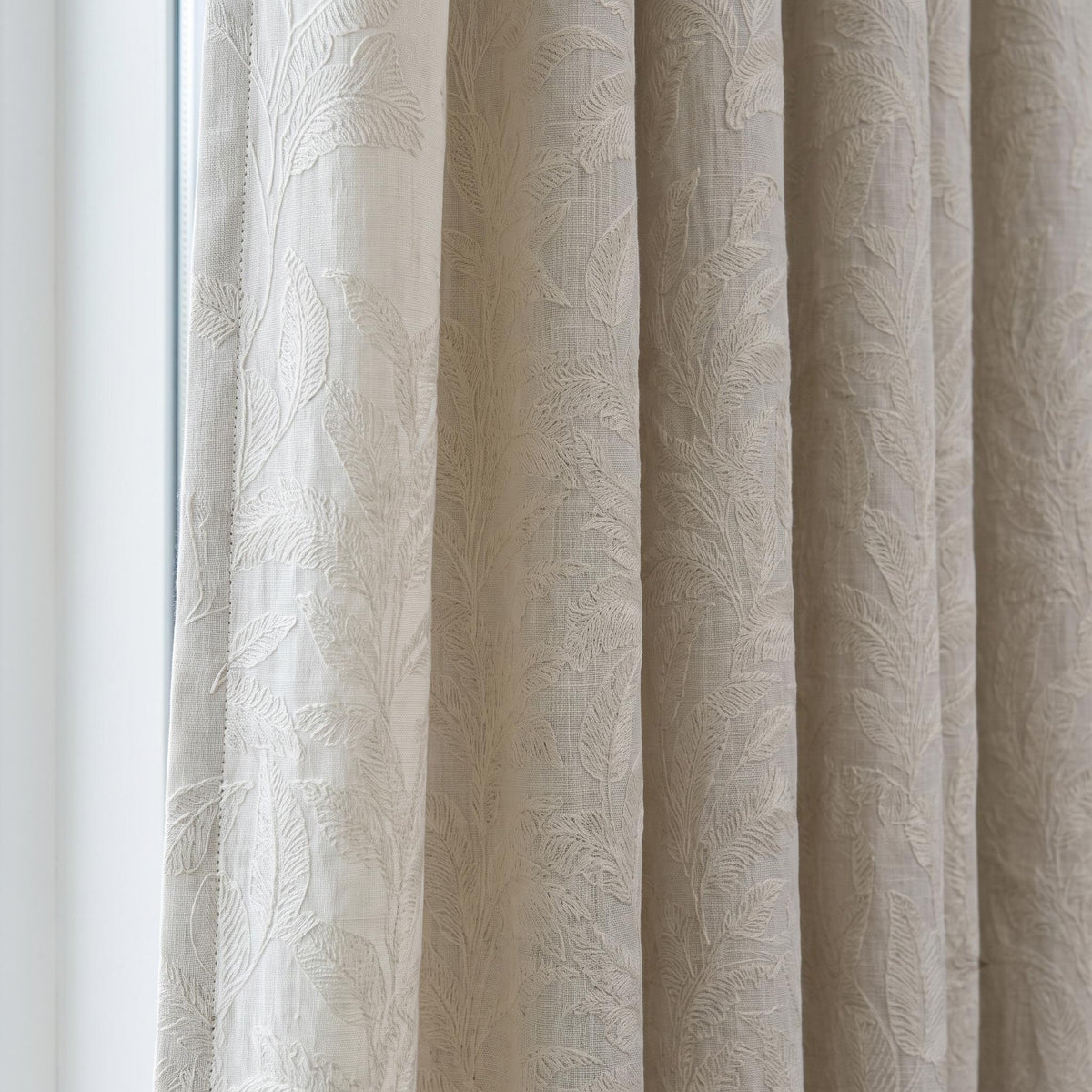 Off White Embroidered Pure Linen Curtains, Ivory Botanical Fern Leaf, Custom Blackout or Light Filtering Drapes — image 8