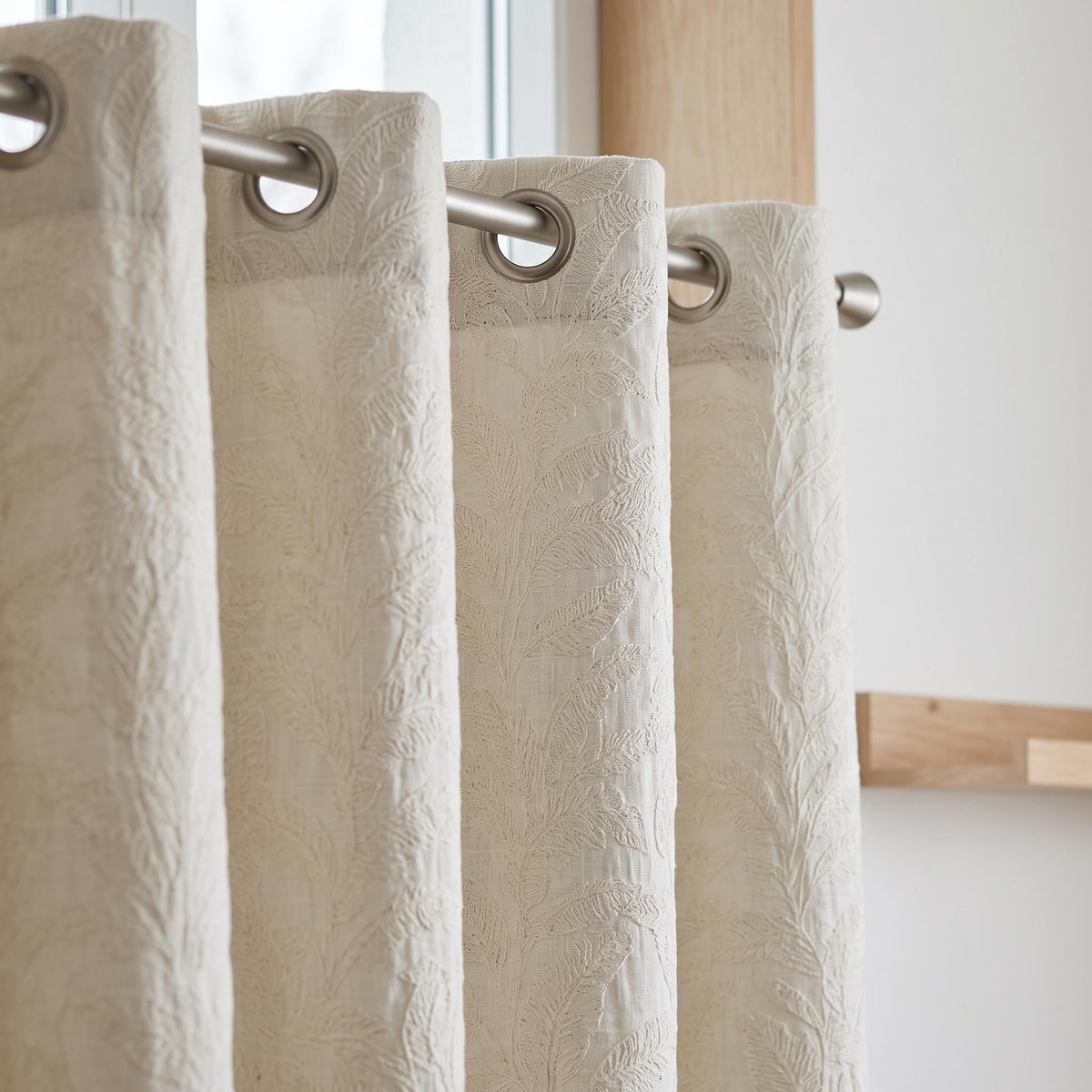 Off White Embroidered Pure Linen Curtains, Ivory Botanical Fern Leaf, Custom Blackout or Light Filtering Drapes — image 10