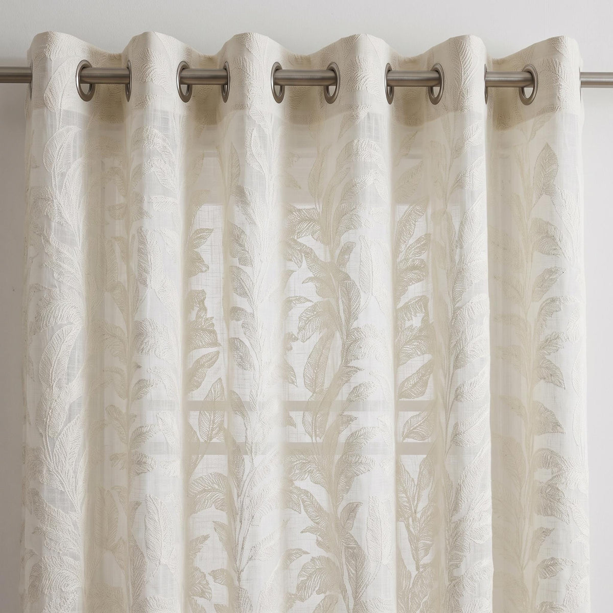 Ivory on Ivory Embroidered Pure Linen Sheer Curtains, Botanical Fern Leaf Drapes, Custom Light Filtering Panels — image 5