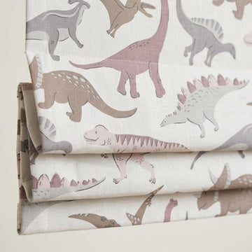 Pastel Dinosaur Linen Roman Shade, Ivory Blush Gray Nursery Blind, Custom Blackout or Light Filtering — image 1