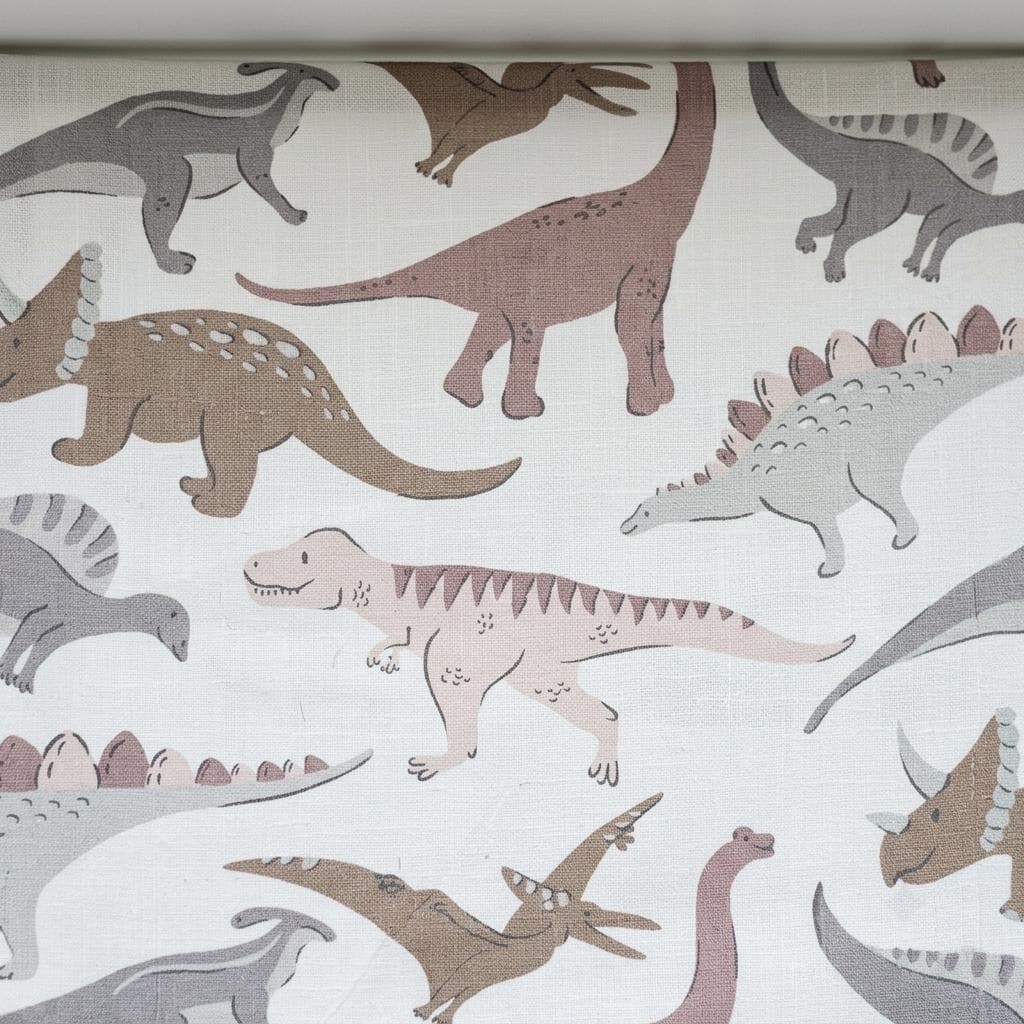 Pastel Dinosaur Linen Roman Shade, Ivory Blush Gray Nursery Blind, Custom Blackout or Light Filtering — image 3