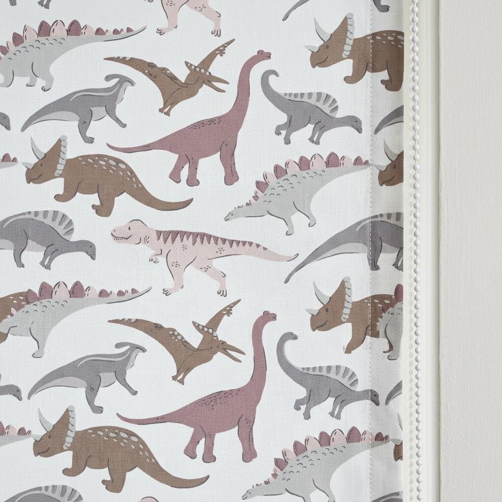 Pastel Dinosaur Linen Roman Shade, Ivory Blush Gray Nursery Blind, Custom Blackout or Light Filtering — image 7
