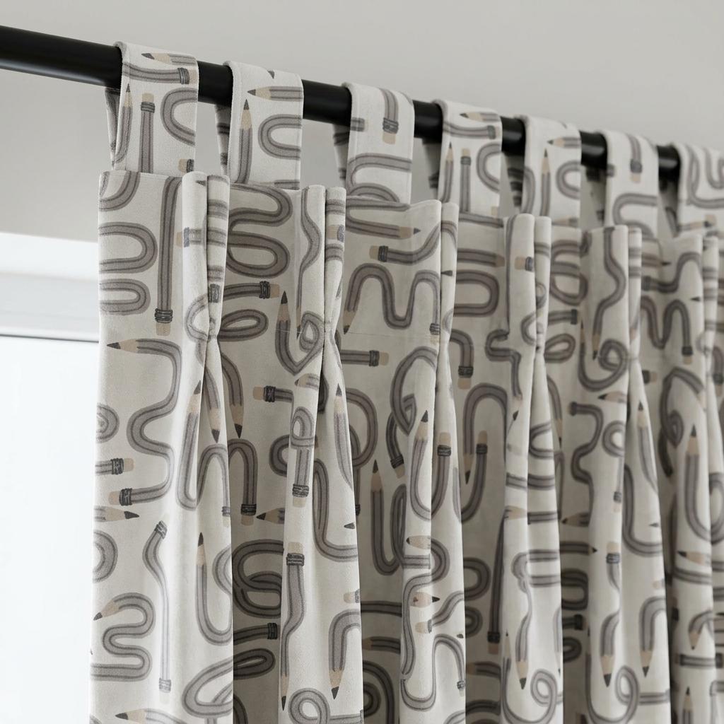 Soft White Gray Pencil Print Velvet Curtains, Blush Doodle Pattern, Custom Blackout Kids Room Drapes — image 10