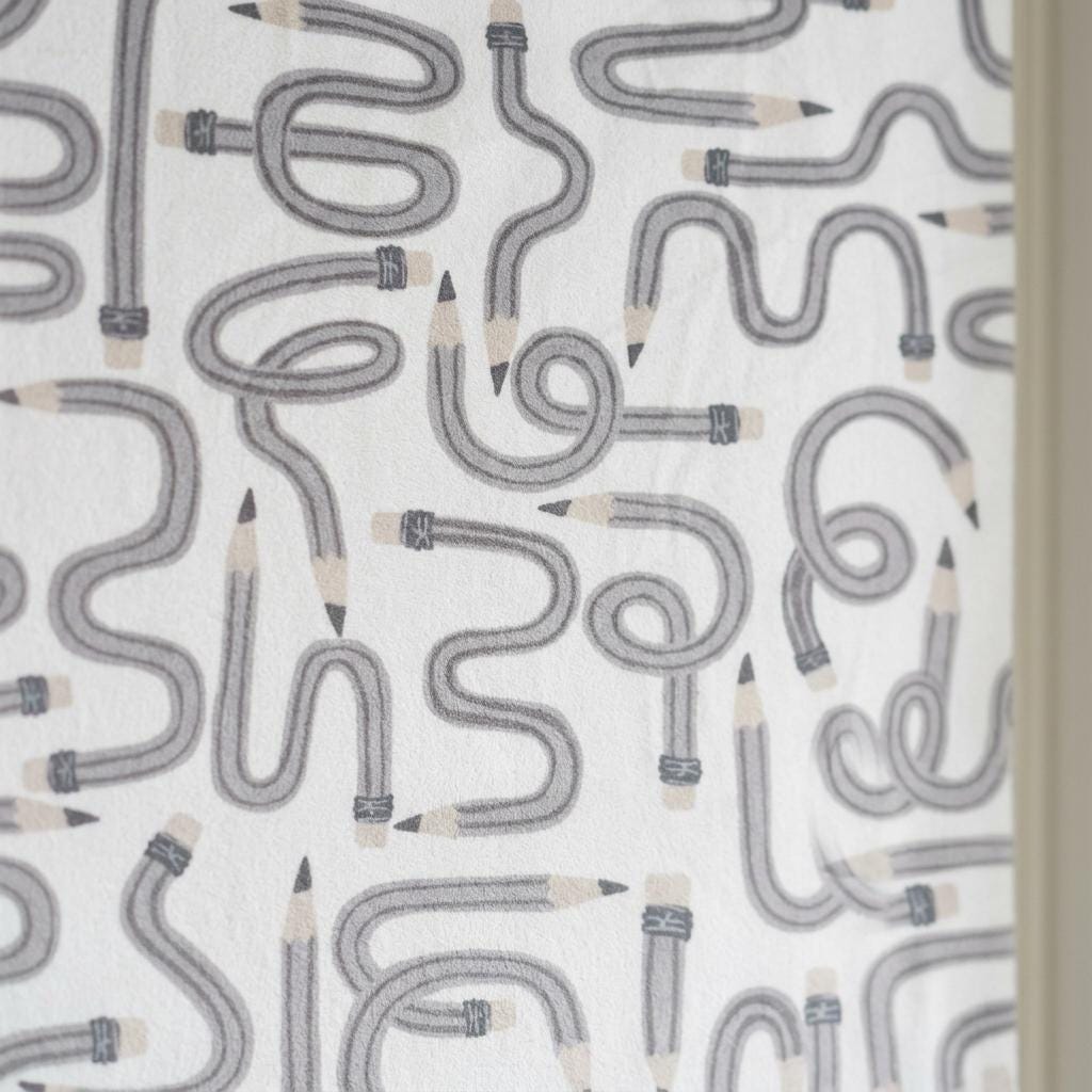 Gray Pencil Print Velvet Roman Shade, White Kids Room Blind, Custom Blackout or Light Filtering — image 3