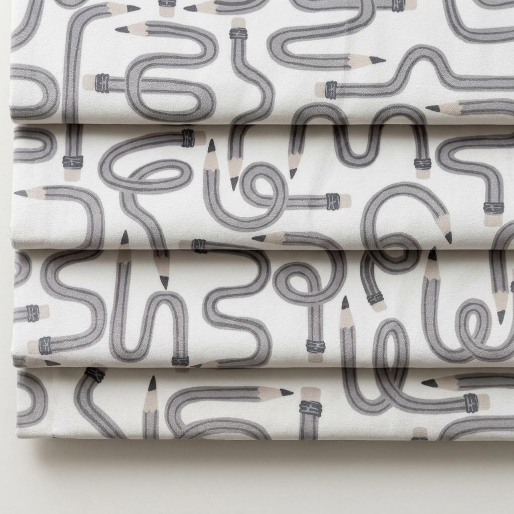 Gray Pencil Print Velvet Roman Shade, White Kids Room Blind, Custom Blackout or Light Filtering — image 4