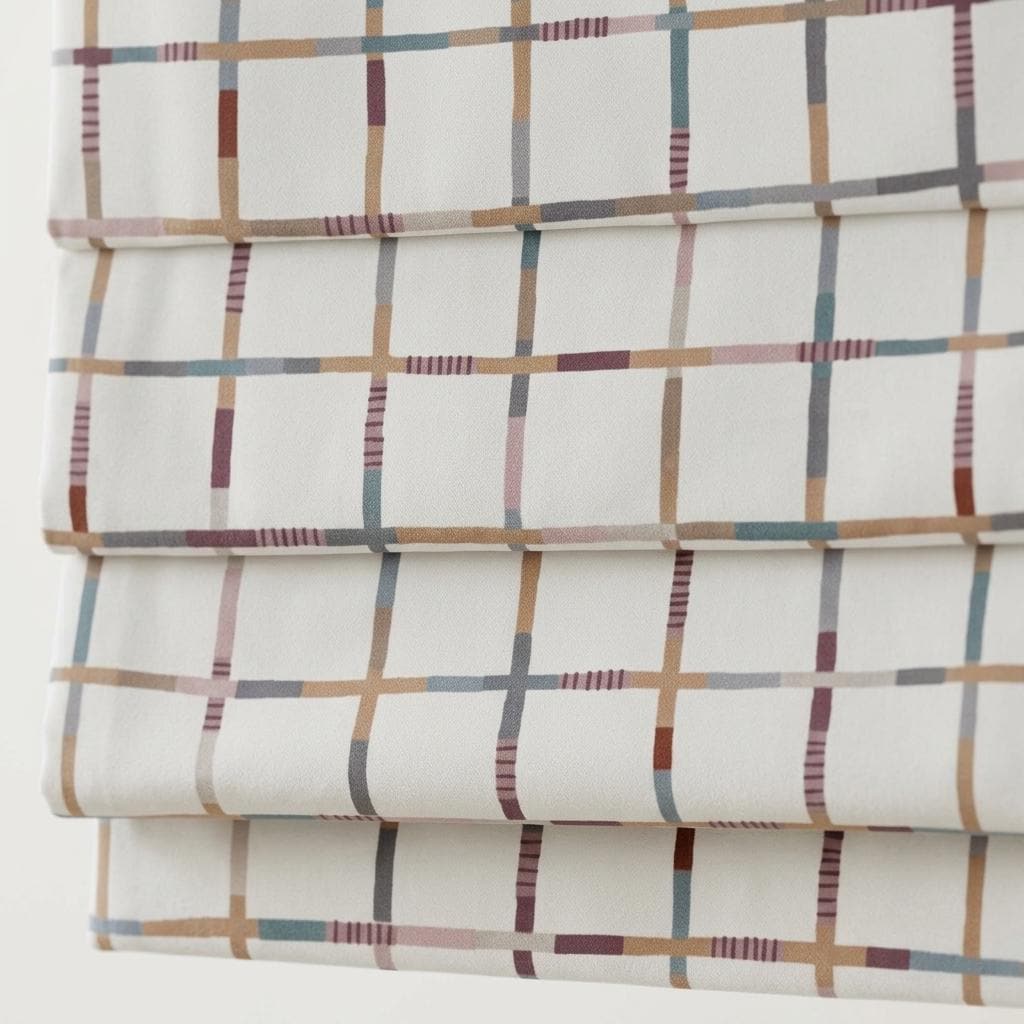 Custom Windowpane Velvet Roman Shade, White Teal Blush Plaid Nursery Blind, Blackout or Light Filtering — image 3