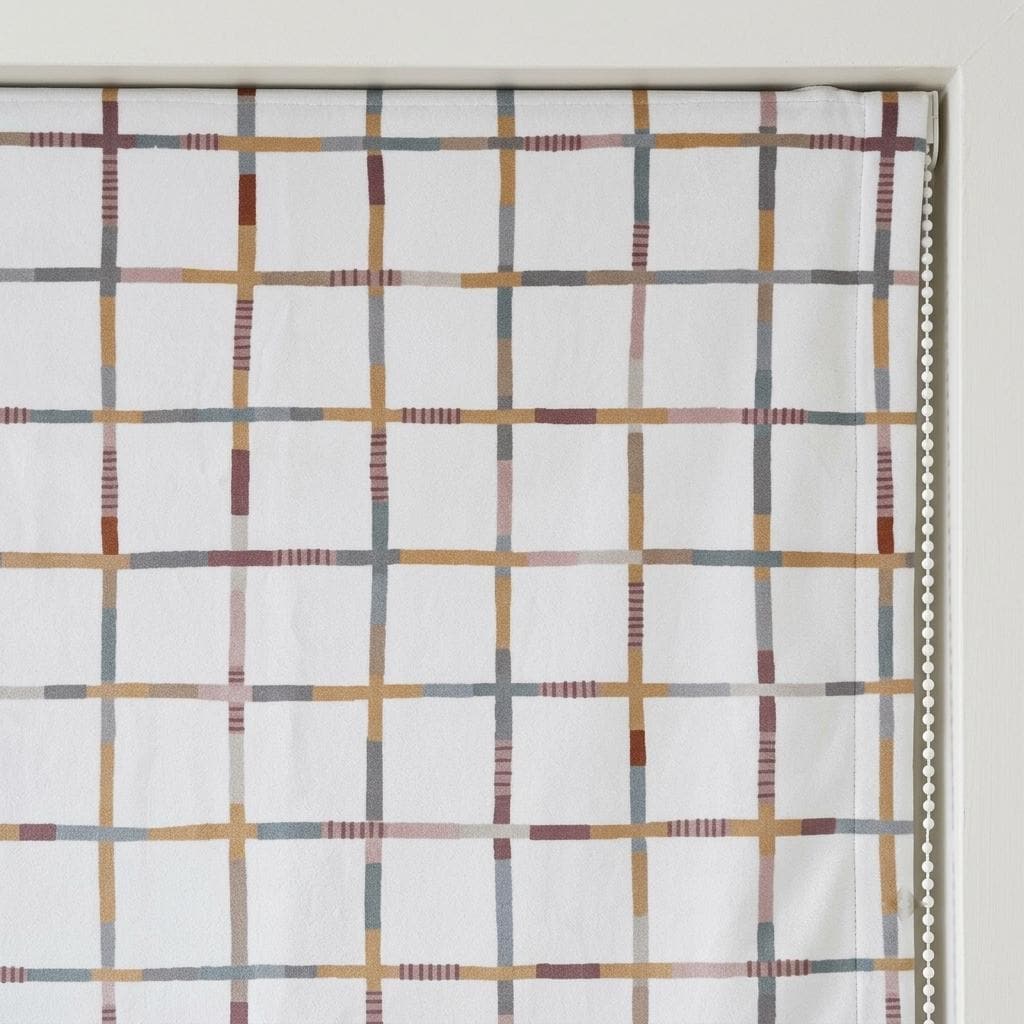 Custom Windowpane Velvet Roman Shade, White Teal Blush Plaid Nursery Blind, Blackout or Light Filtering — image 4