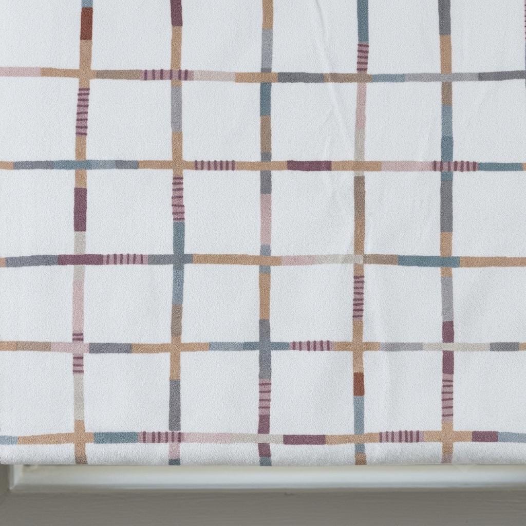 Custom Windowpane Velvet Roman Shade, White Teal Blush Plaid Nursery Blind, Blackout or Light Filtering — image 5