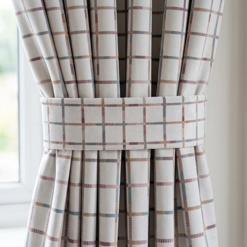 Soft White Windowpane Velvet Curtains, Teal Blush Mustard Plaid, Custom Blackout Nursery & Kids Room Drapes — image 4