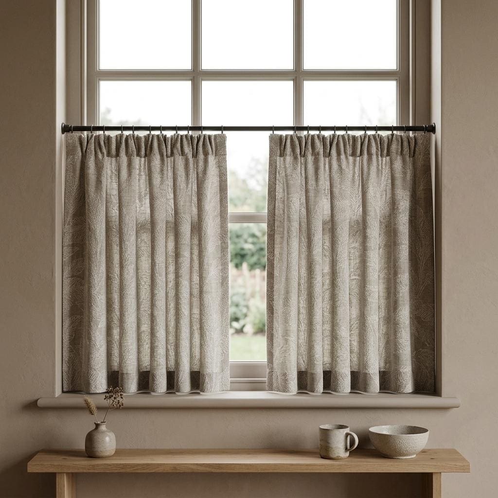Taupe Greige Pure Linen Curtains, Ivory Embroidered Botanical Leaf Drapes, Custom Blackout or Light Filtering — image 6
