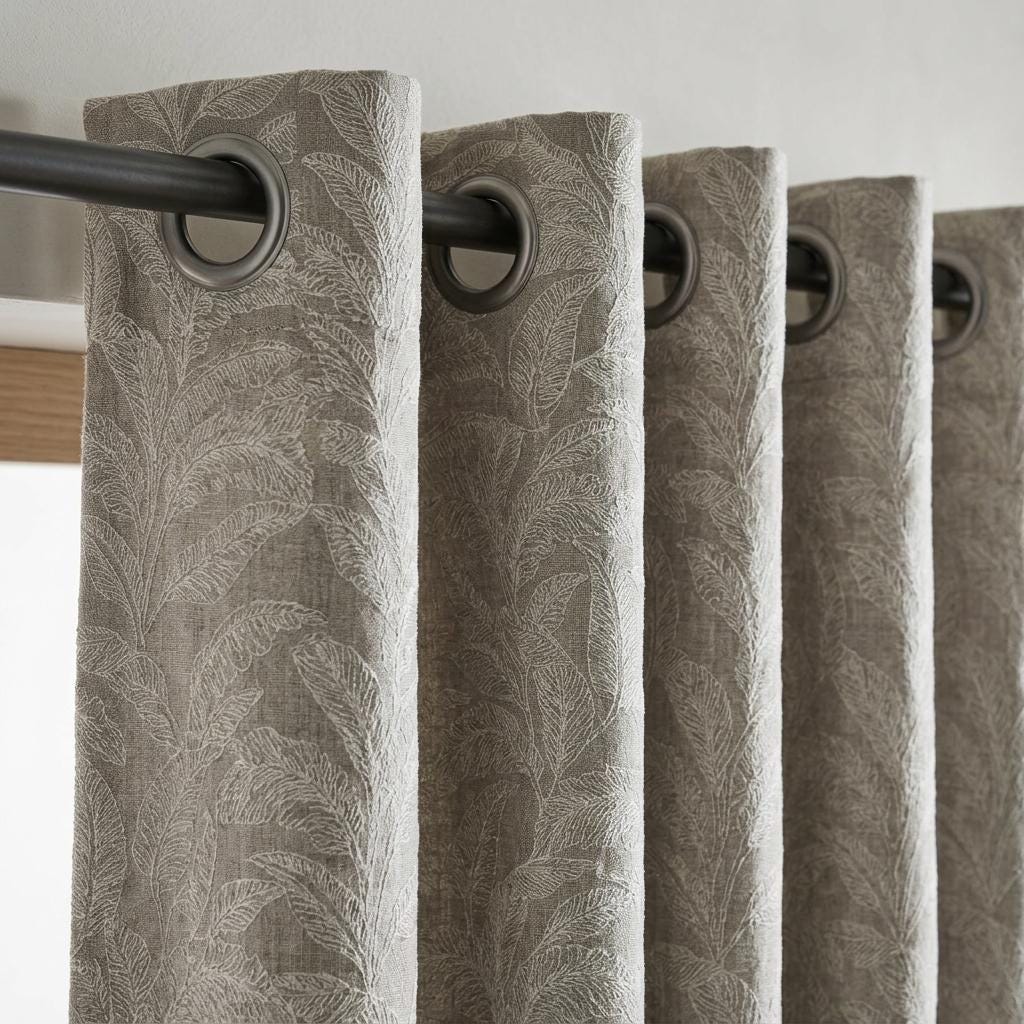 Taupe Greige Pure Linen Curtains, Ivory Embroidered Botanical Leaf Drapes, Custom Blackout or Light Filtering — image 9