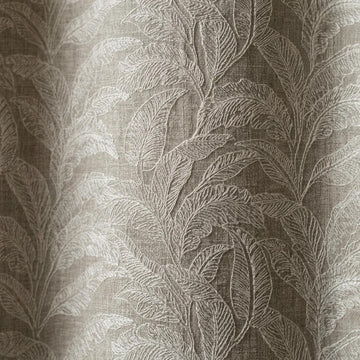 Taupe Greige Pure Linen Curtains, Ivory Embroidered Botanical Leaf Drapes, Custom Blackout or Light Filtering — image 1