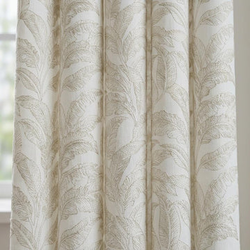 White Pure Linen Sheer Curtains, Flax Beige Embroidered Tropical Leaf, Custom Light Filtering Drapes — image 1