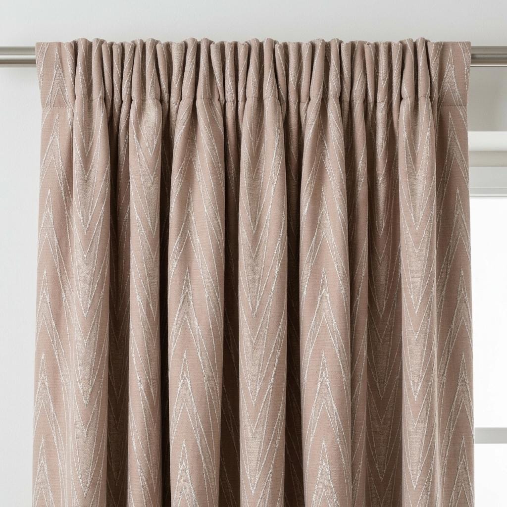 Blush Pink Pure Linen Jacquard Curtains, Ivory Chevron Geometric Drapes, Custom Blackout or Light Filtering — image 3