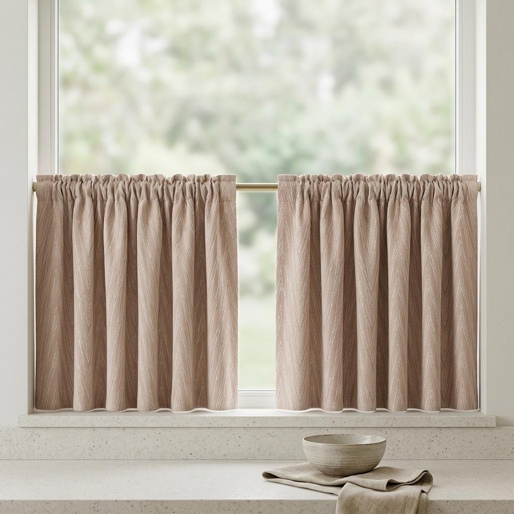 Blush Pink Pure Linen Jacquard Curtains, Ivory Chevron Geometric Drapes, Custom Blackout or Light Filtering — image 7