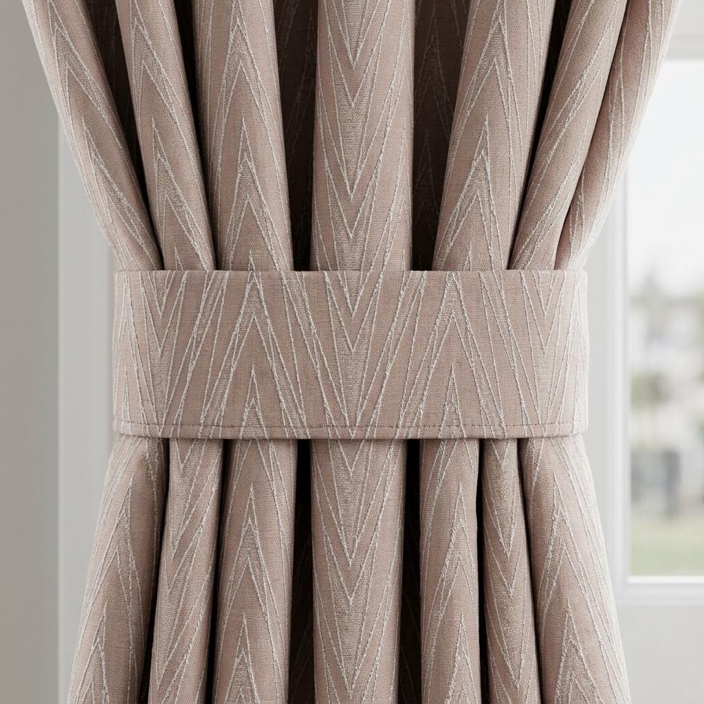 Blush Pink Pure Linen Jacquard Curtains, Ivory Chevron Geometric Drapes, Custom Blackout or Light Filtering — image 2