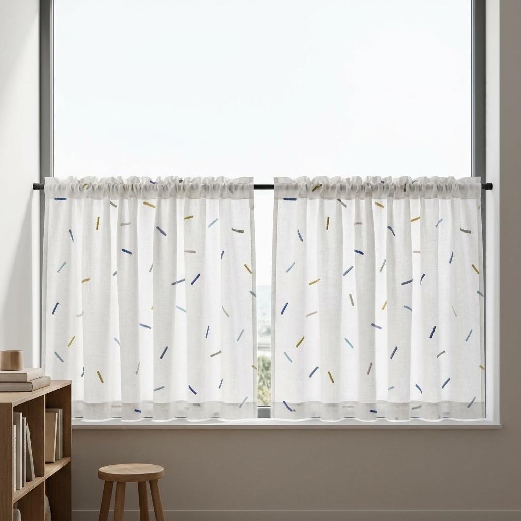 Soft White Pure Linen Curtains, Multicolor Embroidered Confetti Dashes, Custom Blackout Nursery Kids Room Drapes — image 7
