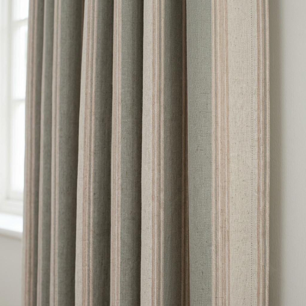 Sage Green Natural Linen Oatmeal Pure Linen Farmhouse Stripe Curtains, Tan Pinstripe Drapes, Custom Blackout or Light Filtering — image 9