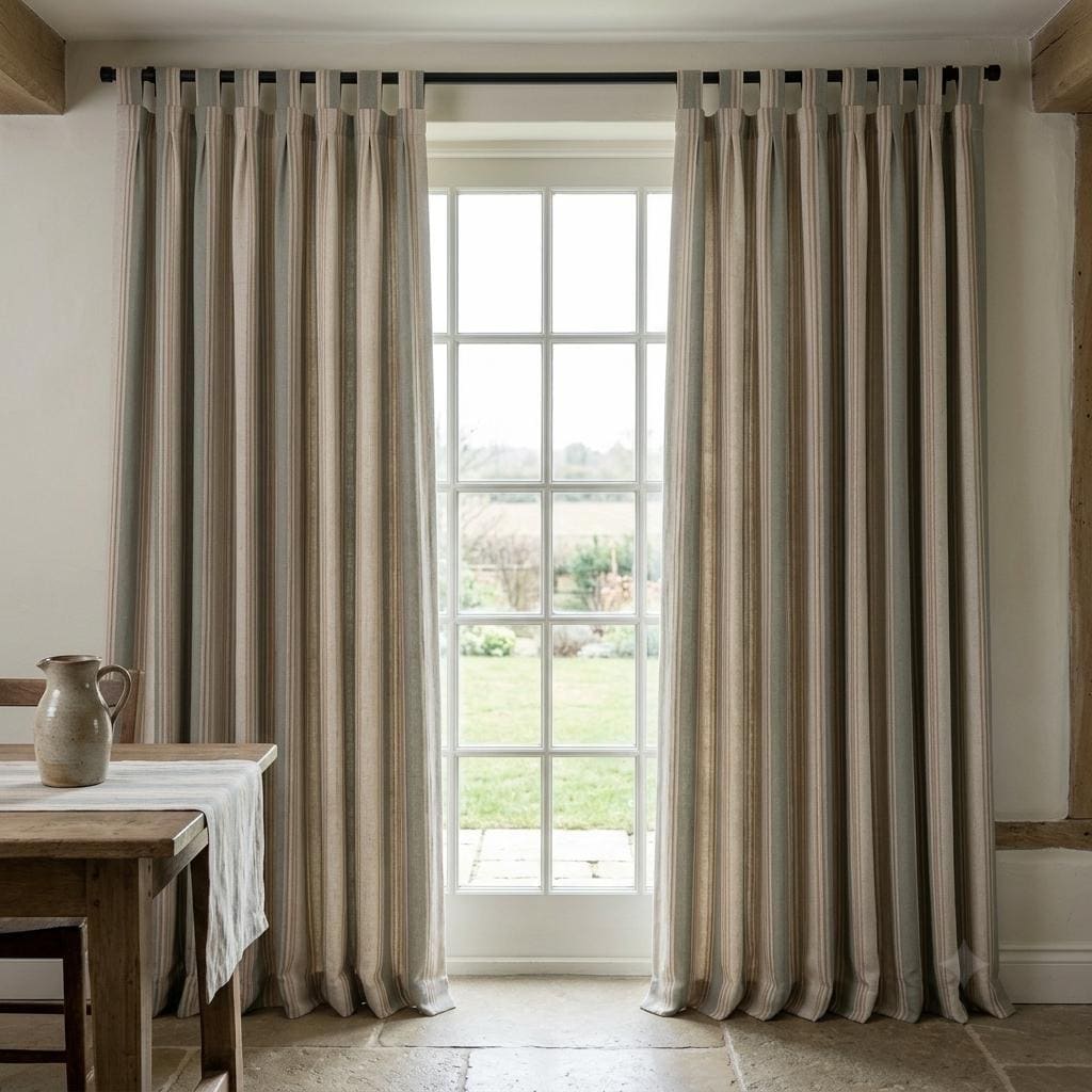 Sage Green Natural Linen Oatmeal Pure Linen Farmhouse Stripe Curtains, Tan Pinstripe Drapes, Custom Blackout or Light Filtering — image 7