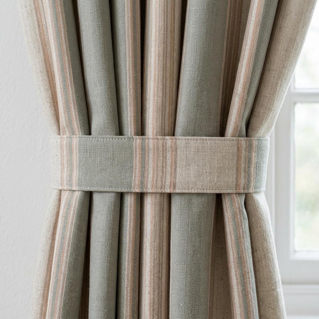 Sage Green Natural Linen Oatmeal Pure Linen Farmhouse Stripe Curtains, Tan Pinstripe Drapes, Custom Blackout or Light Filtering — image 4
