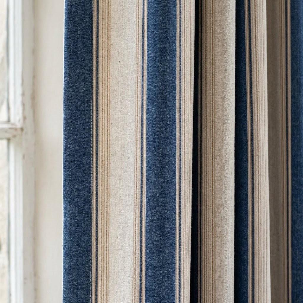 Navy Stripe Linen Curtains: Organic Fabric - Light-Filtering or Blackout — image 1