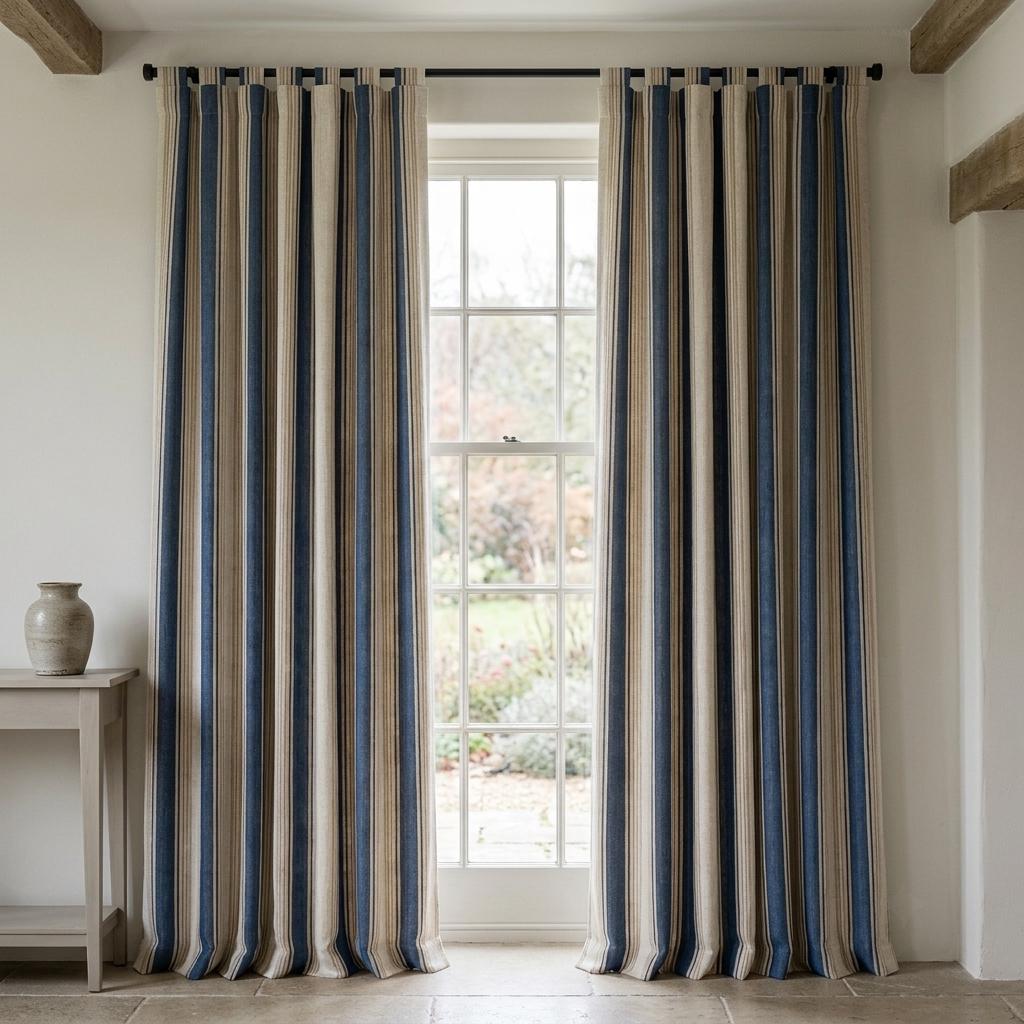 Navy Stripe Linen Curtains: Organic Fabric - Light-Filtering or Blackout — image 5