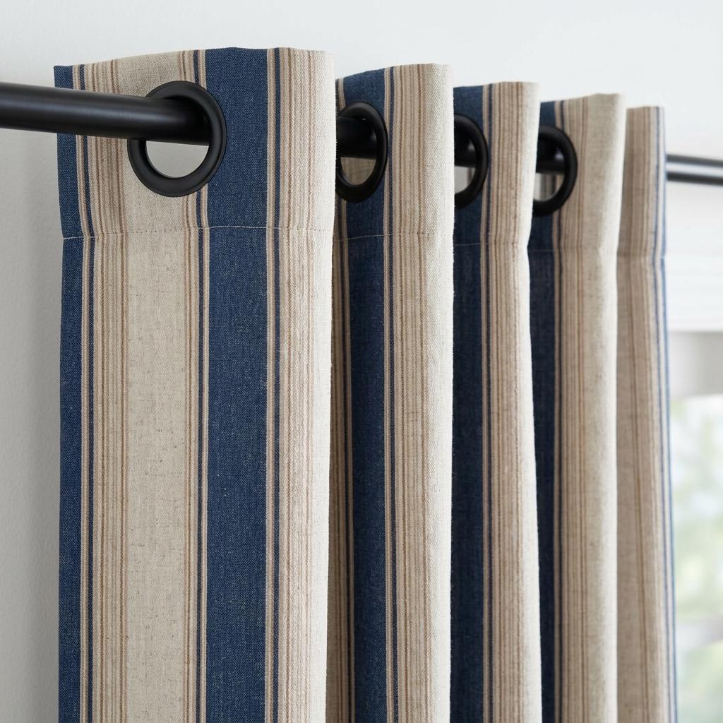 Navy Stripe Linen Curtains: Organic Fabric - Light-Filtering or Blackout — image 3
