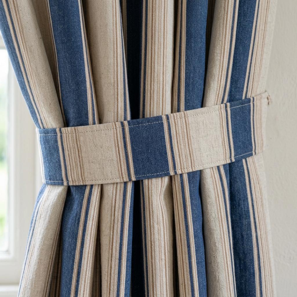 Navy Stripe Linen Curtains: Organic Fabric - Light-Filtering or Blackout — image 2