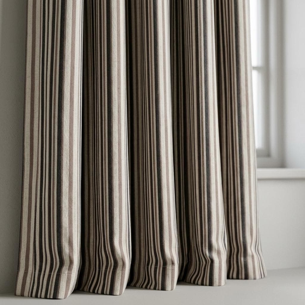 Chocolate Brown Cream Pure Linen Farmhouse Stripe Curtains, Ticking Drapes, Custom Blackout or Light Filtering — image 7