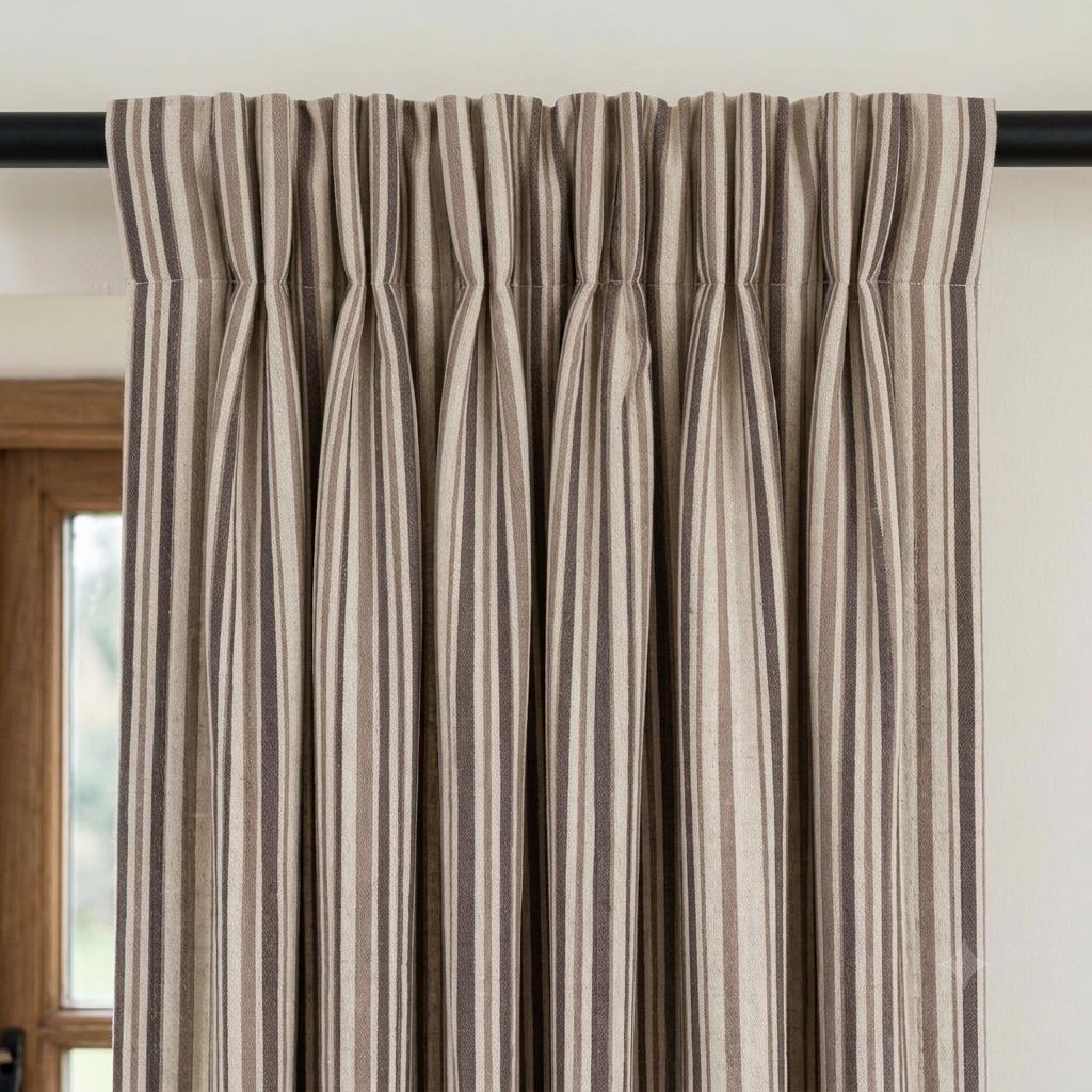 Chocolate Brown Cream Pure Linen Farmhouse Stripe Curtains, Ticking Drapes, Custom Blackout or Light Filtering — image 5