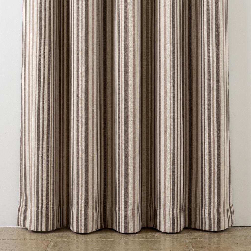 Chocolate Brown Cream Pure Linen Farmhouse Stripe Curtains, Ticking Drapes, Custom Blackout or Light Filtering — image 4