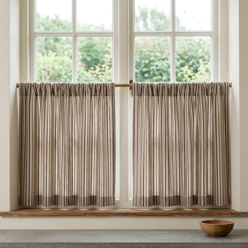Chocolate Brown Cream Pure Linen Farmhouse Stripe Curtains, Ticking Drapes, Custom Blackout or Light Filtering — image 6