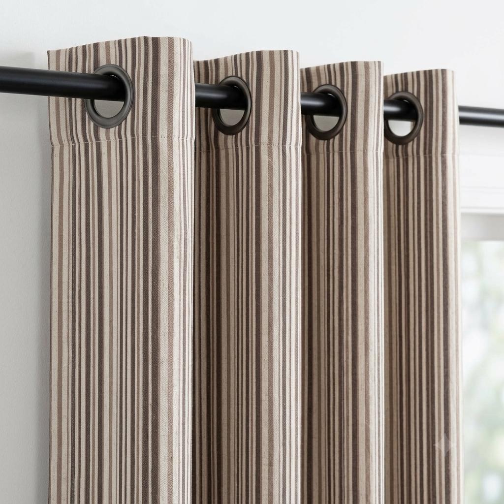 Chocolate Brown Cream Pure Linen Farmhouse Stripe Curtains, Ticking Drapes, Custom Blackout or Light Filtering — image 2