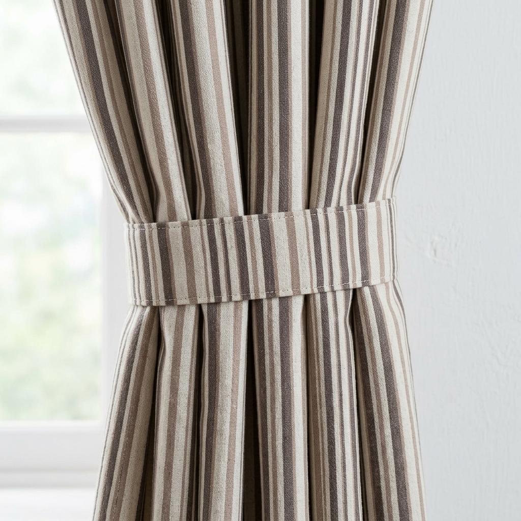 Chocolate Brown Cream Pure Linen Farmhouse Stripe Curtains, Ticking Drapes, Custom Blackout or Light Filtering — image 1