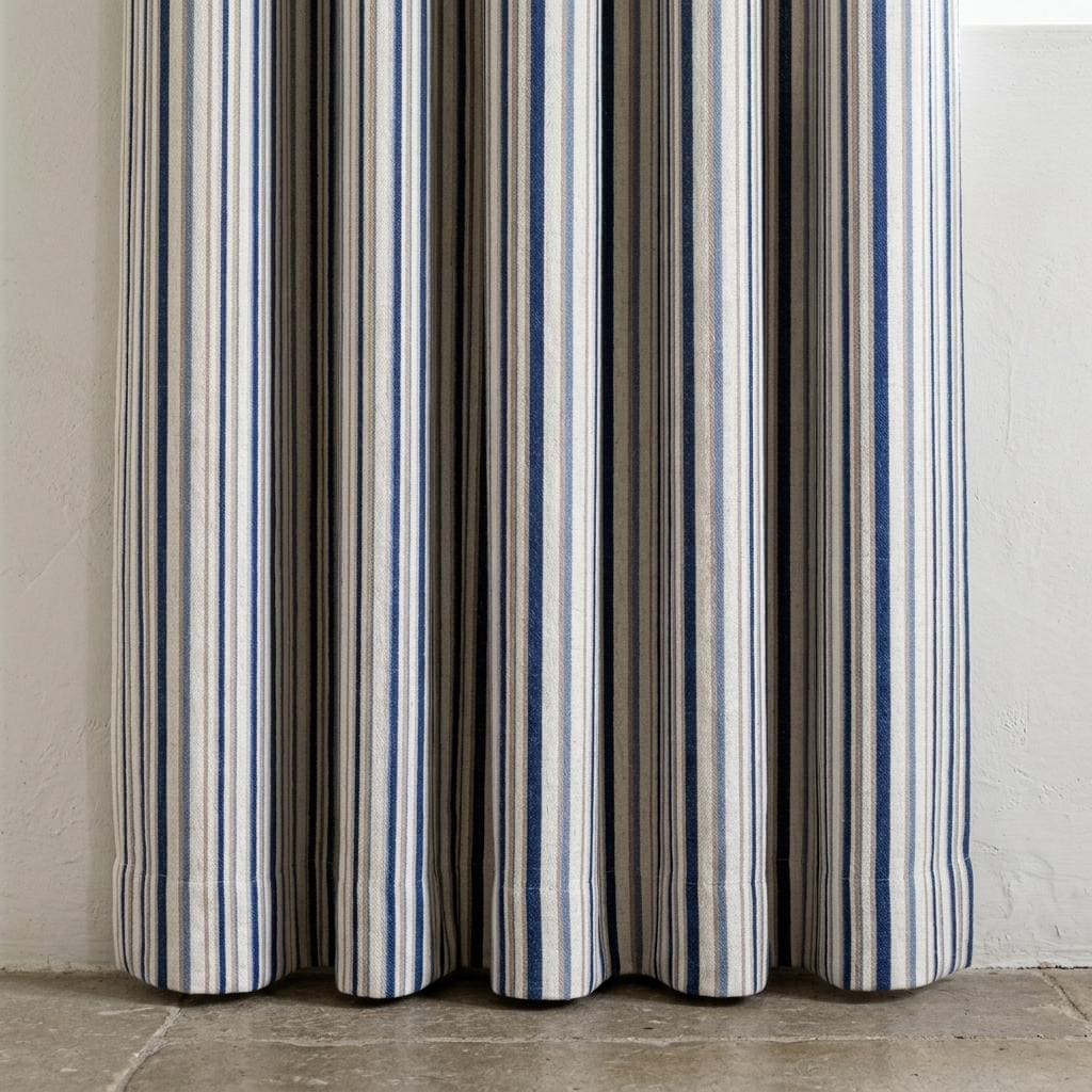 Navy Blue Pure Linen Stripe Curtains, Beige Cream Farmhouse Drapes, Custom Blackout or Light Filtering — image 10