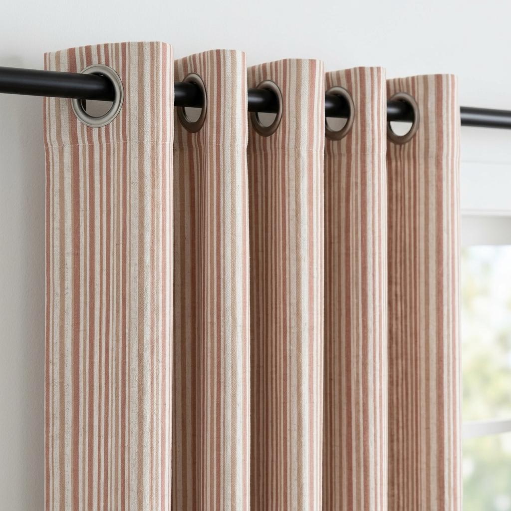 Farmhouse Stripe Linen Curtains, Oatmeal Base with Terracotta & Sand (Single or Pair) — image 4
