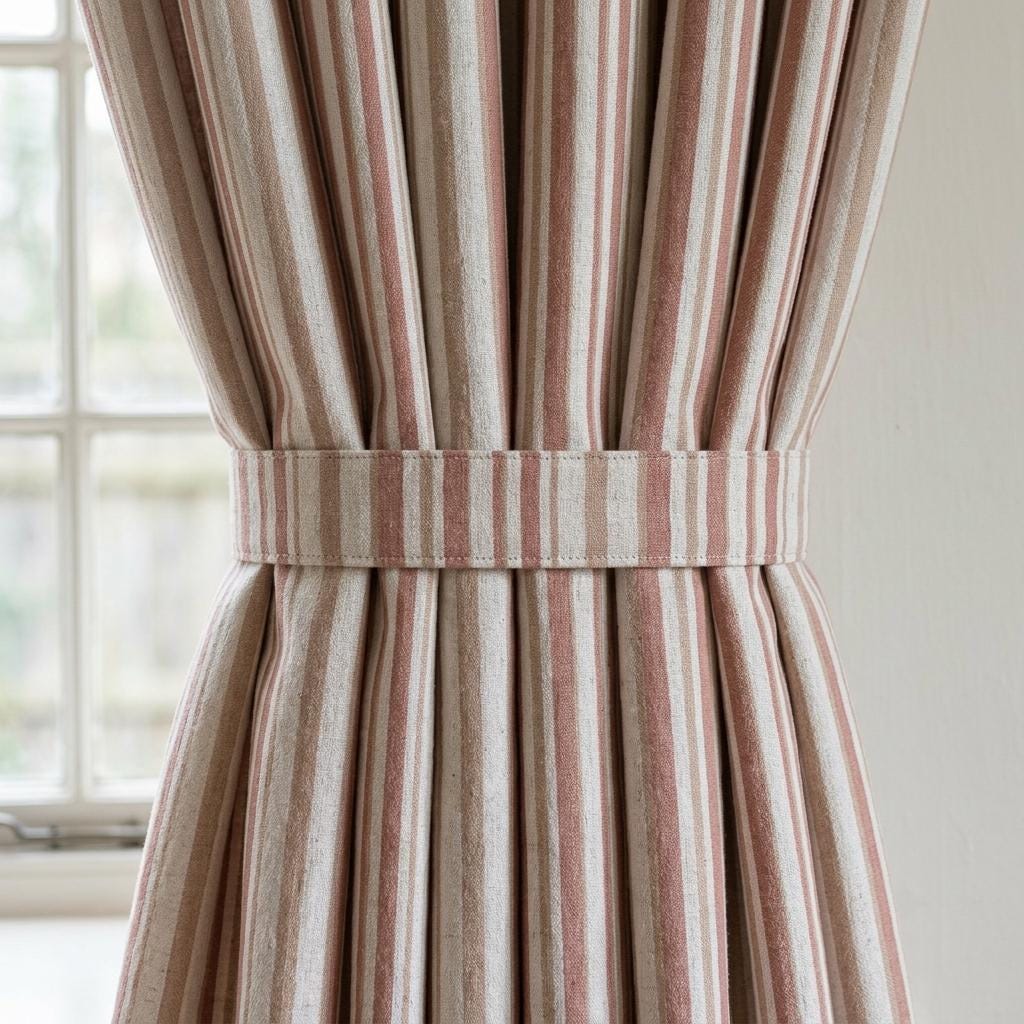 Farmhouse Stripe Linen Curtains, Oatmeal Base with Terracotta & Sand (Single or Pair) — image 1
