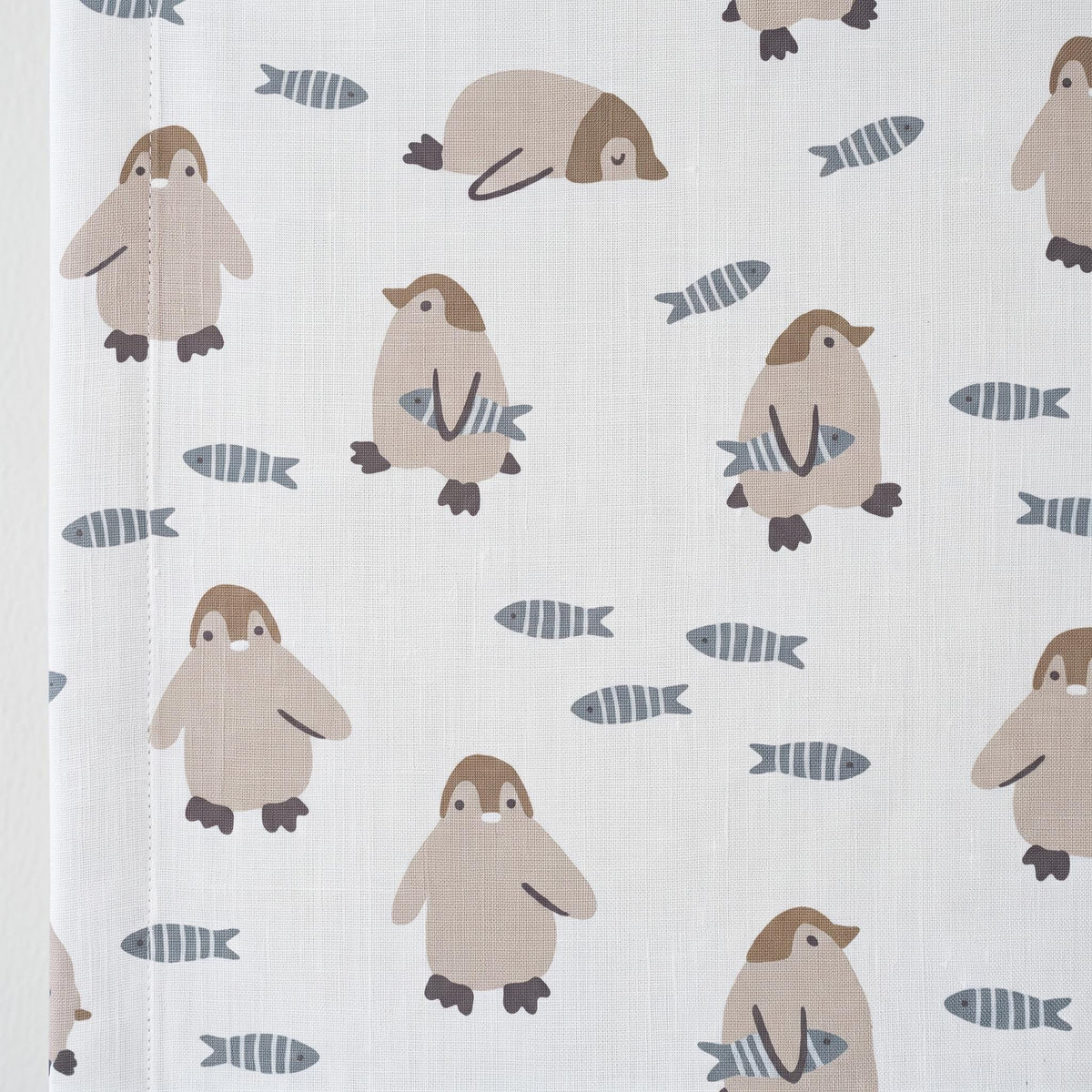 Penguin Pure Linen Roman Shade, White Taupe & Blue Gray Fish Print, Custom Nursery Blind, Blackout or Light Filtering — image 7