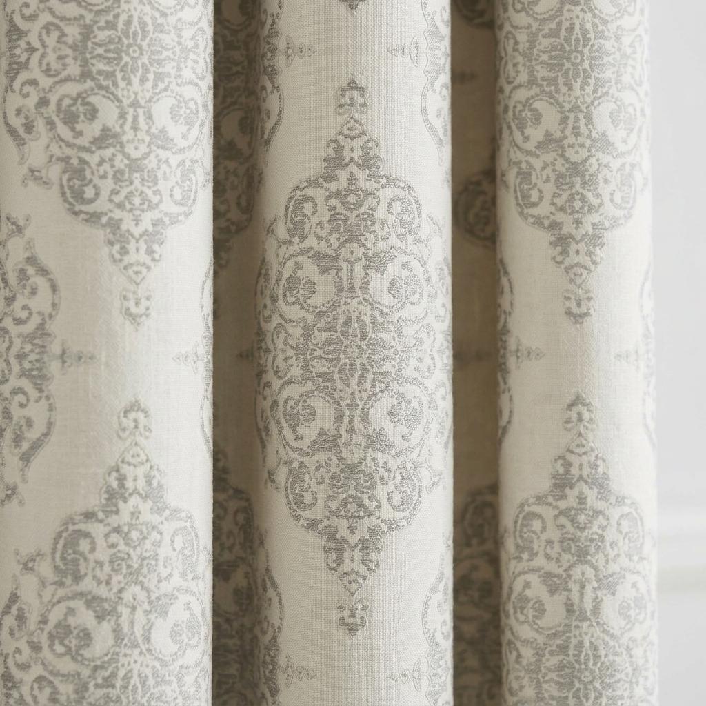 Heavy Linen Jacquard Curtains, Warm Ivory & Soft Greige Damask Drapes, Custom Blackout Curtains, Extra Long Luxury Window Panels — image 7