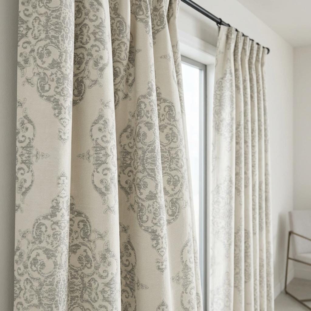 Heavy Linen Jacquard Curtains, Warm Ivory & Soft Greige Damask Drapes, Custom Blackout Curtains, Extra Long Luxury Window Panels — image 8