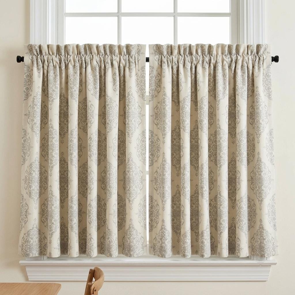 Heavy Linen Jacquard Curtains, Warm Ivory & Soft Greige Damask Drapes, Custom Blackout Curtains, Extra Long Luxury Window Panels — image 9