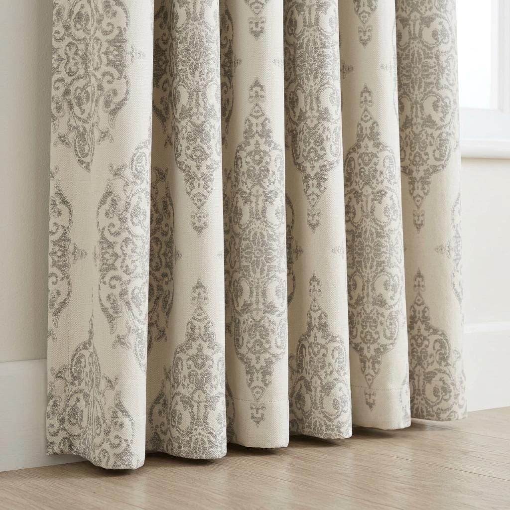 Heavy Linen Jacquard Curtains, Warm Ivory & Soft Greige Damask Drapes, Custom Blackout Curtains, Extra Long Luxury Window Panels — image 4