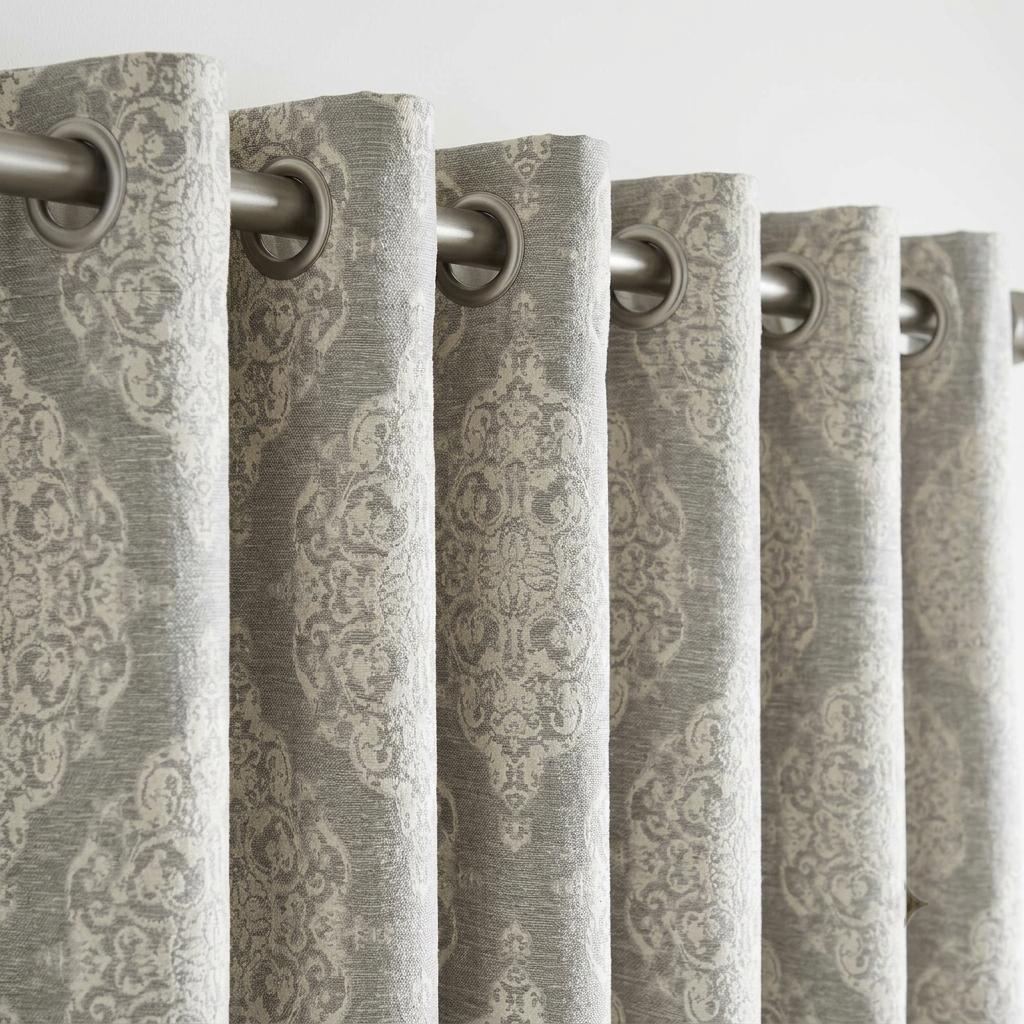 Warm Gray & Ivory Damask Linen Jacquard Curtains, Heavy Custom Drapes, Blackout Option, Extra Long Panels — image 8