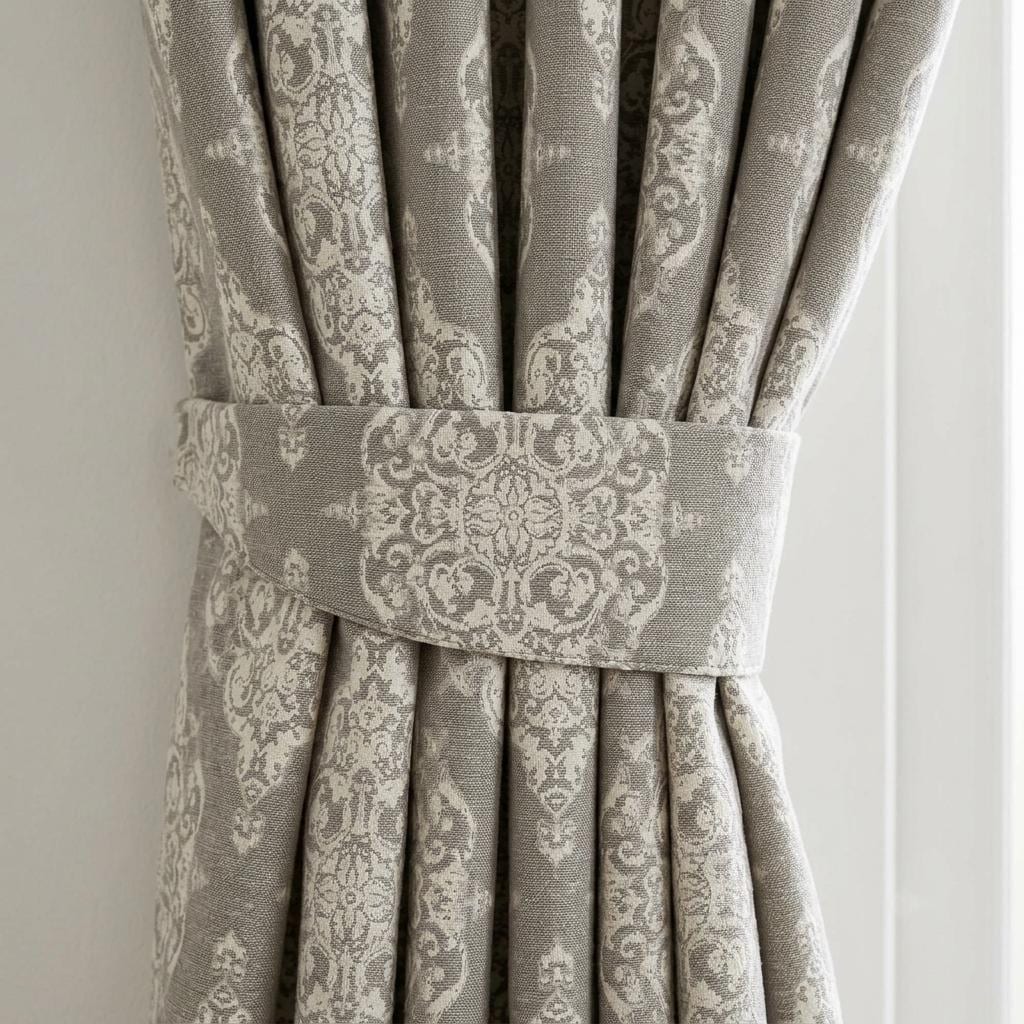 Warm Gray & Ivory Damask Linen Jacquard Curtains, Heavy Custom Drapes, Blackout Option, Extra Long Panels — image 5