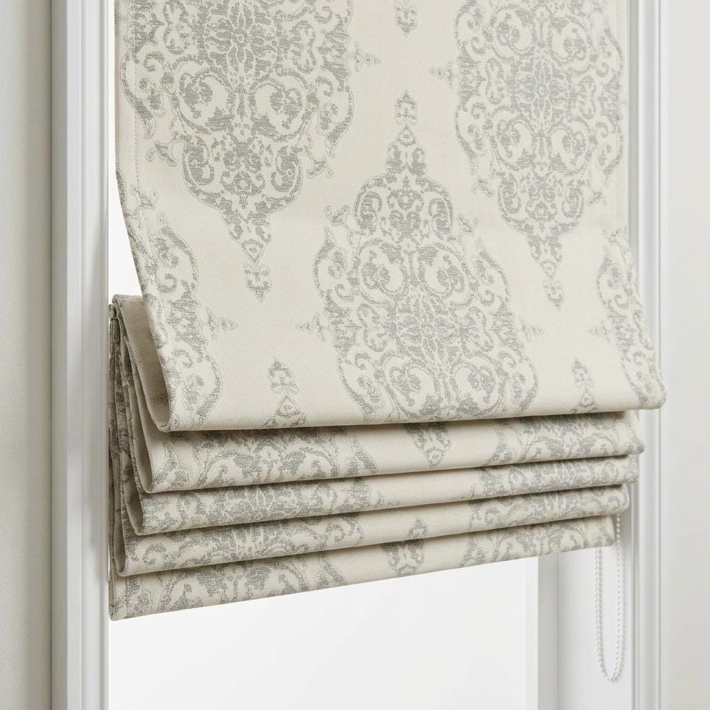 Beige Gray Damask Pure Linen Roman Shade, Custom Jacquard Roman Blind, Blackout or Light Filtering — image 5
