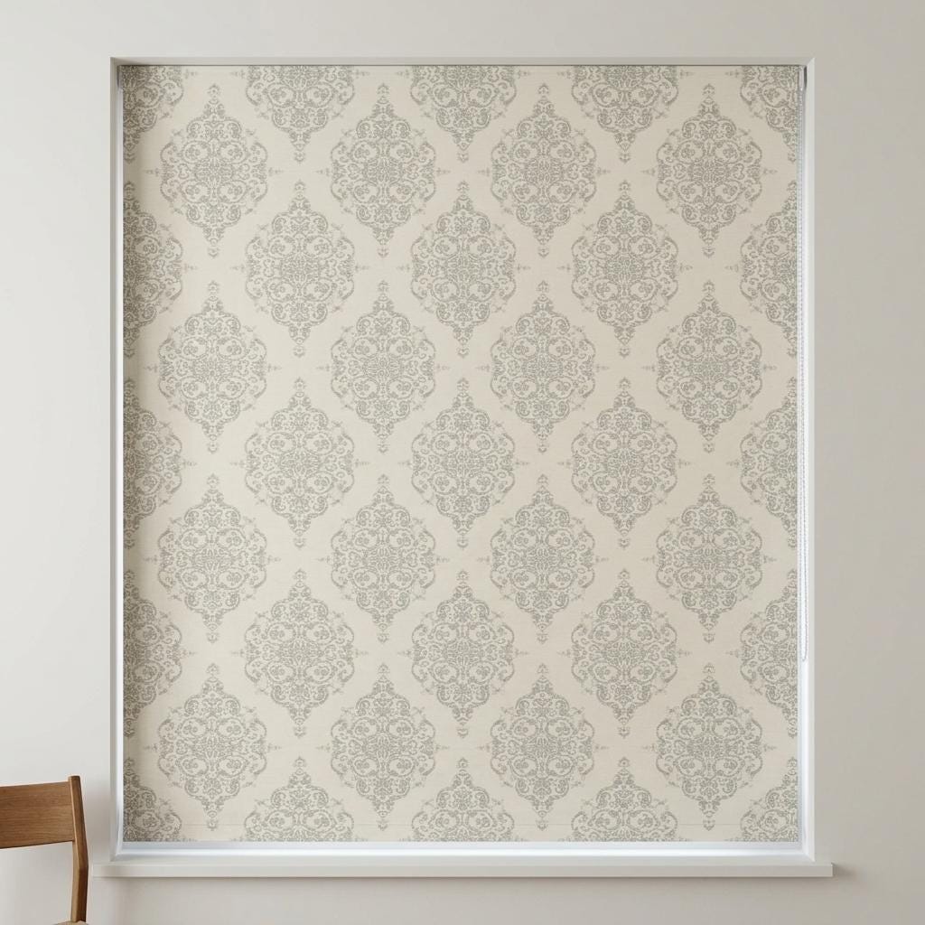 Beige Gray Damask Pure Linen Roman Shade, Custom Jacquard Roman Blind, Blackout or Light Filtering — image 2