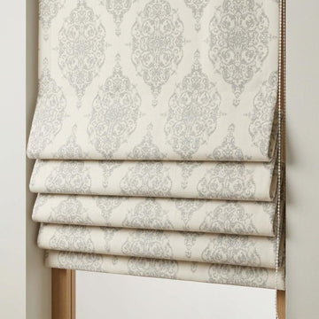 Beige Gray Damask Pure Linen Roman Shade, Custom Jacquard Roman Blind, Blackout or Light Filtering — image 1
