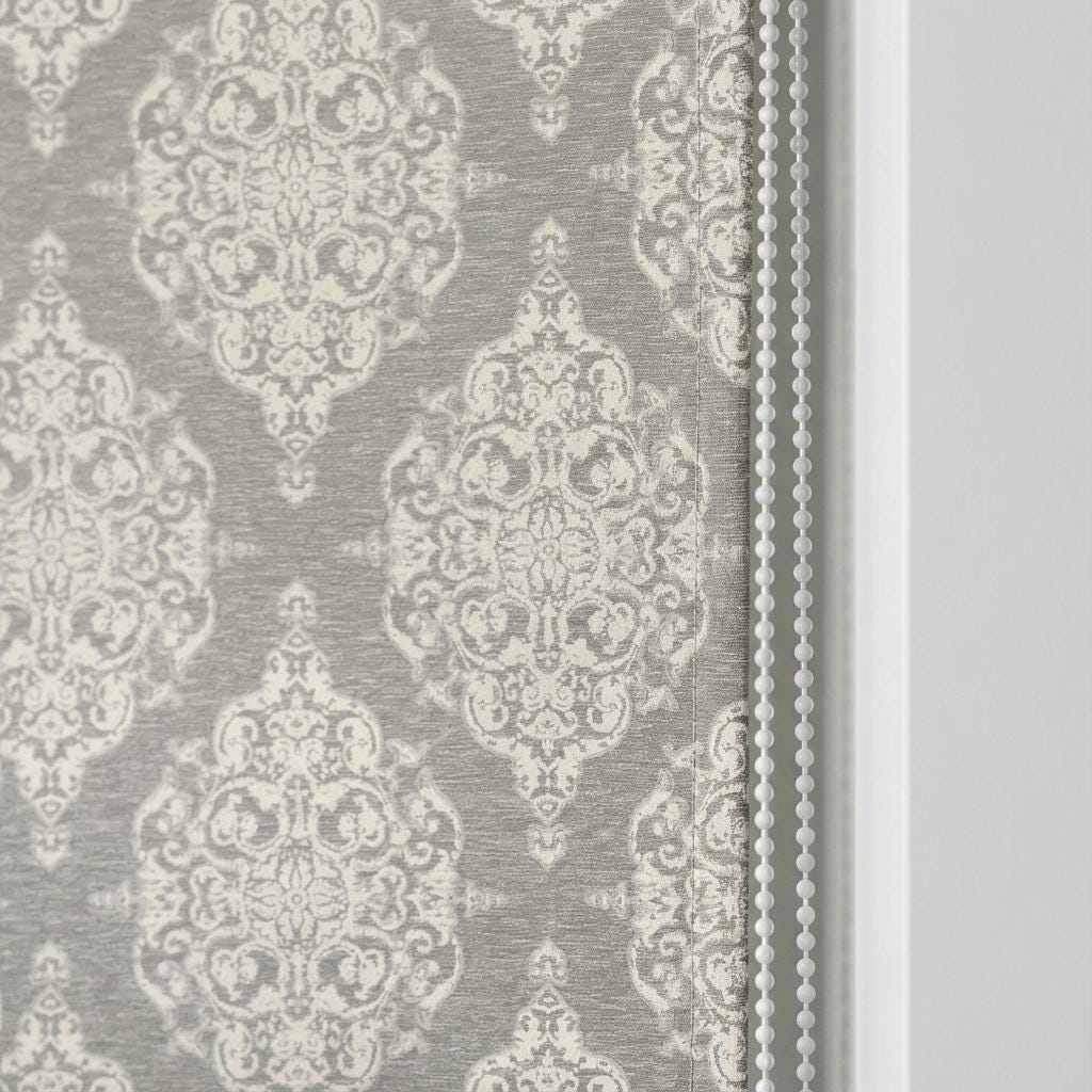 Gray Ivory Damask Pure Linen Roman Shade, Custom Jacquard Window Blind, Blackout or Light Filtering — image 4