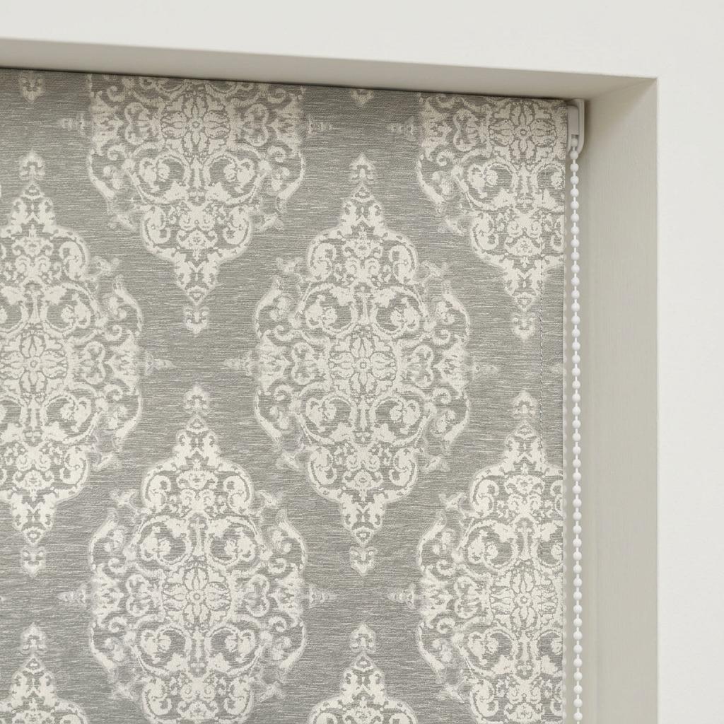 Gray Ivory Damask Pure Linen Roman Shade, Custom Jacquard Window Blind, Blackout or Light Filtering — image 1